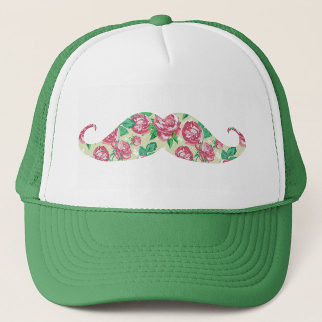 Gorra De Camionero Bigote floral blanco verde rosado femenino (Anverso)