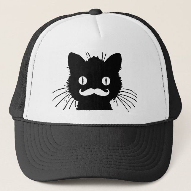 GORRA DE CAMIONERO BIGOTE RETRO DIVERTIDO EN GATITO NEGRO (Anverso)