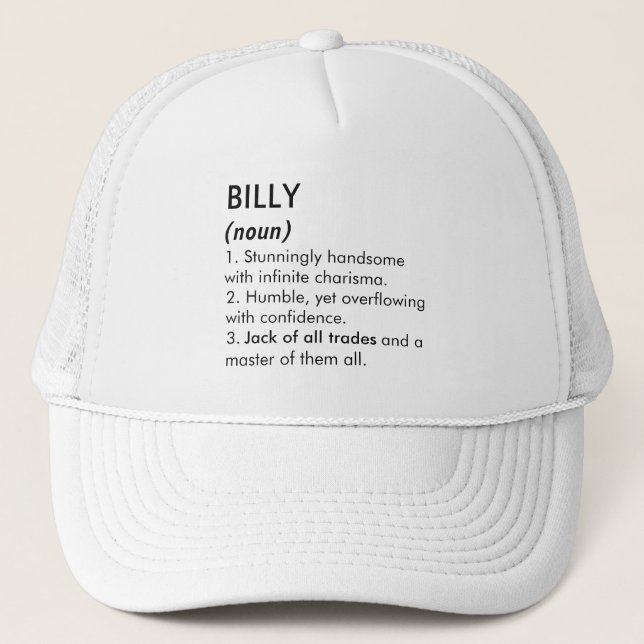 Gorra De Camionero Billy name, Editable name, Custom name (Anverso)