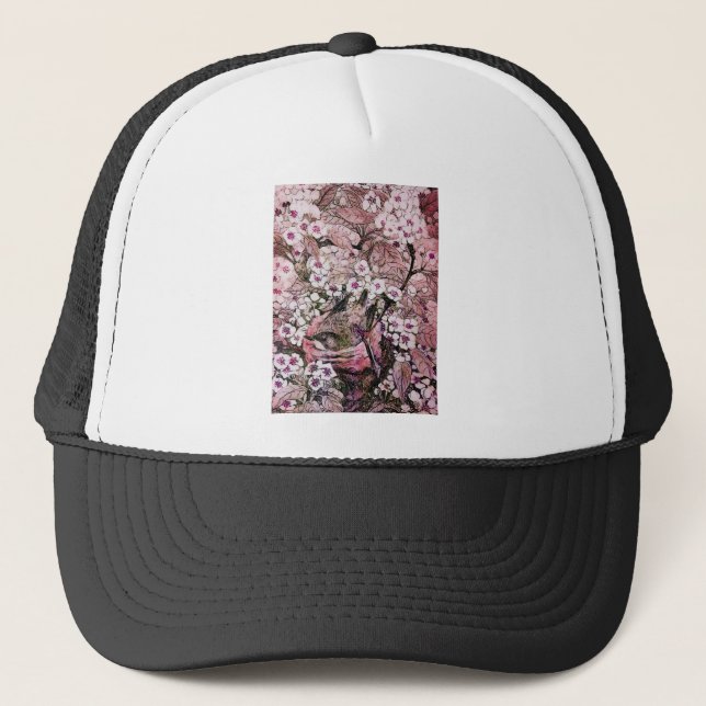 Gorra De Camionero BIRD NEST, rosa rojo blanco (Anverso)