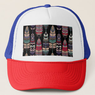 Gorra De Camionero Birds Feathers Tribal Art Seamless