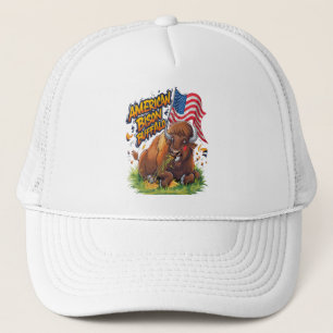 Gorra De Camionero Bisonte con la bandera estadounidense en la hierba