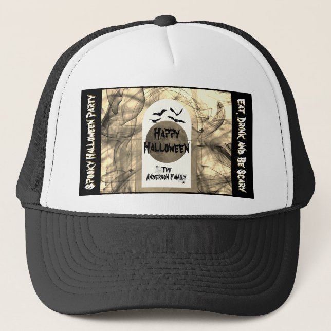 Gorra De Camionero Black Bats Spider Web Full Moon Happy Halloween (Anverso)