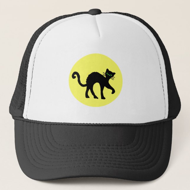 Gorra De Camionero Black Cat Green Eyes Full Yellow Moon (Anverso)