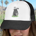 Gorra De Camionero Black Golf Initial Monogram<br><div class="desc">This black and white hat features a stylish black watercolor golf bag filled with clubs, sitting on a patch of green grass. The design includes a simple serif white initial monogram placed right on the bag, making it feel like a natural part of the artwork. The letter stands out against...</div>