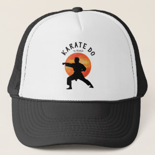 Gorra De Camionero Black Karate Figura Sol Naranja Nombre amarillo mo