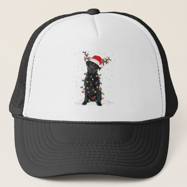 Gorra De Camionero Black Lab Labrador Árbol de Navidad Luz Pajama Per (Anverso)