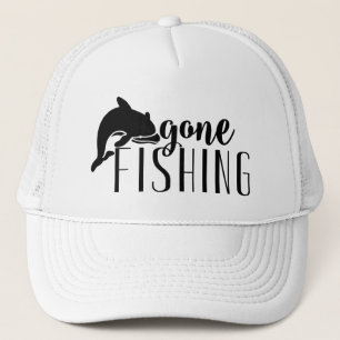 Gorra De Camionero Black Modern Text & Whale Gone Fishing