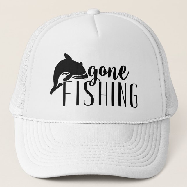 Gorra De Camionero Black Modern Text & Whale Gone Fishing (Anverso)