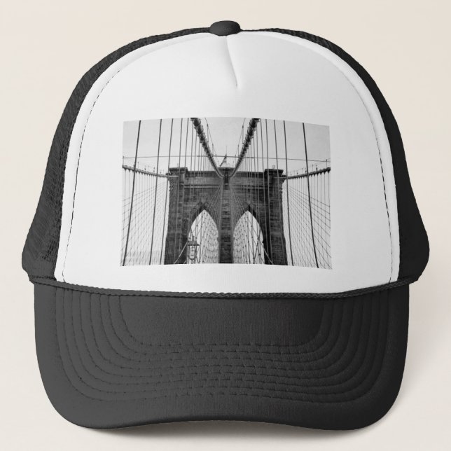 Gorra De Camionero Black White Brooklyn Bridge Nueva York (Anverso)