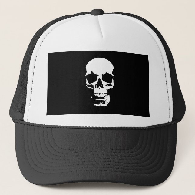 Gorra De Camionero Black & White Pop Art Skull (Anverso)