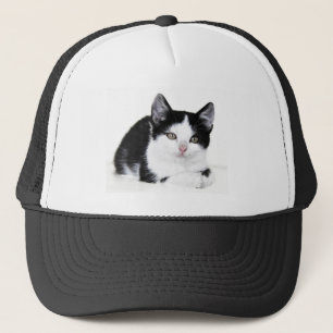 Gorra De Camionero Black White Thoughtful Kitten Trucker Hat