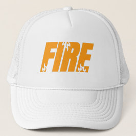Gorra de camionero blanca con tipografía de llama 