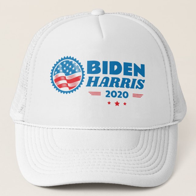 Gorra De Camionero Blanco del sello de la bandera Biden Harris 2020 (Anverso)