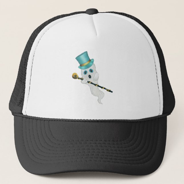 Gorra De Camionero Blanco Fantasma Azul Ojos Top Hat Fancy Skull Cant (Anverso)
