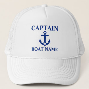 Gorra De Camionero Blanco náutico de capitán Boat Name Anchor Star