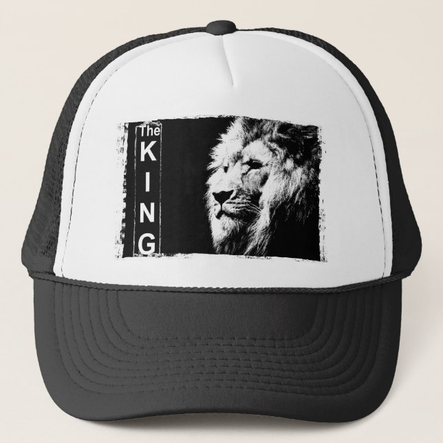 Gorra De Camionero Blanco Negro El León del Arte Pop Moderno Rey Eleg (Anverso)