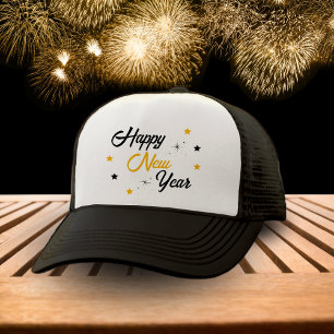 Gorra De Camionero Blanco Negro y Oro Feliz Año Nuevo