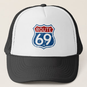 Gorra De Camionero Blanco rojo de la ruta 69 y azul apenada vintage