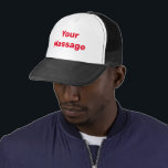 Gorra De Camionero Blanco simple con plantilla de texto rojo<br><div class="desc">Puedes crear tu propio mensaje en un texto rojo brillante en este sombrero de camionero blanco y negro.</div>