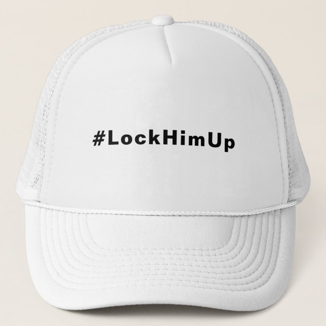 Gorra De Camionero Bloquearlo #LockHimUp texto blanco negro minimalis (Anverso)