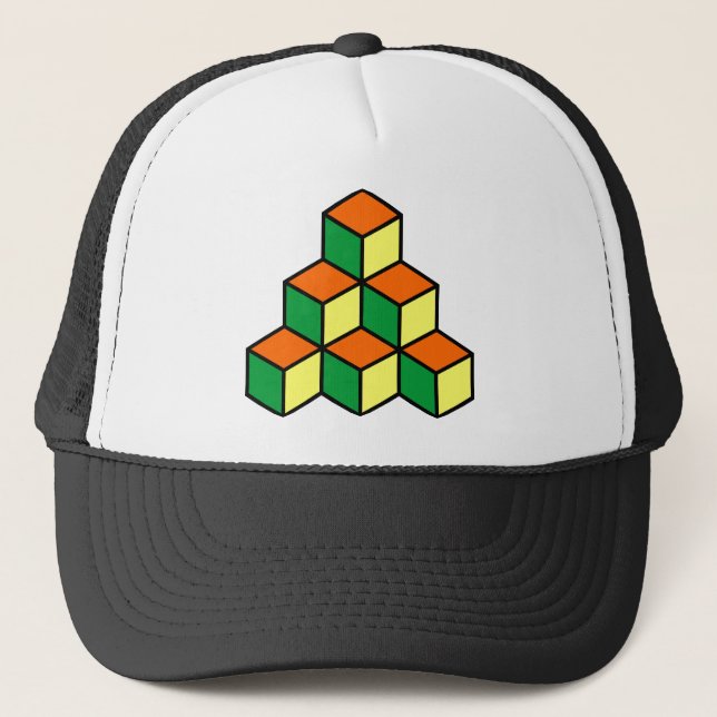 Gorra De Camionero Bloques geométricos - Naranja verde y amarillo (Anverso)