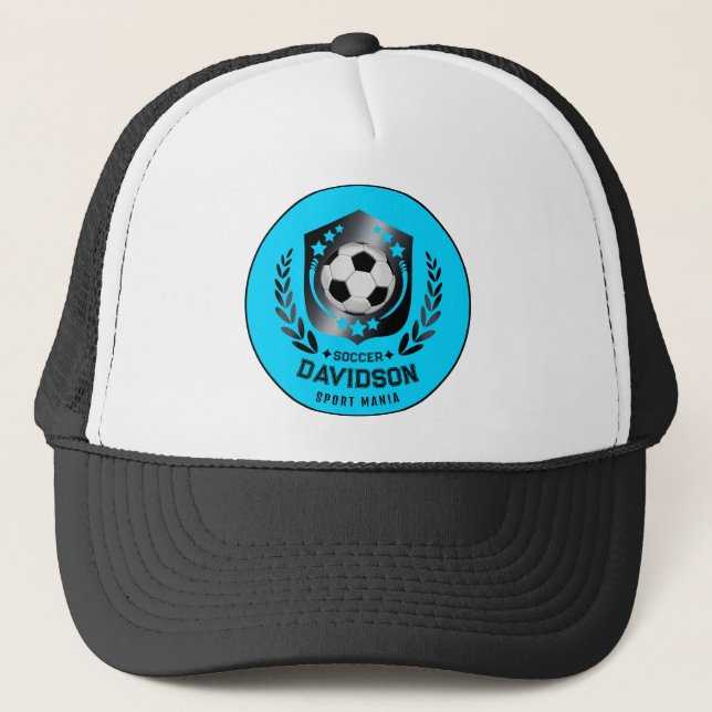 Gorra De Camionero Blue and Black Personalized Soccer Custom Text  (Anverso)