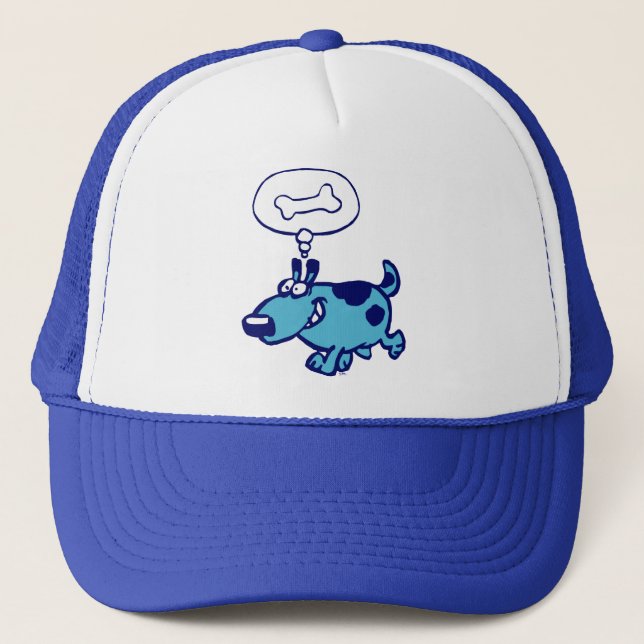 Gorra De Camionero Blue Cartoon Dog thinking of bone Hat (Anverso)