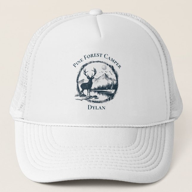 Gorra De Camionero Blue Deer Woods & Mountains Personalizado Texto y  (Anverso)