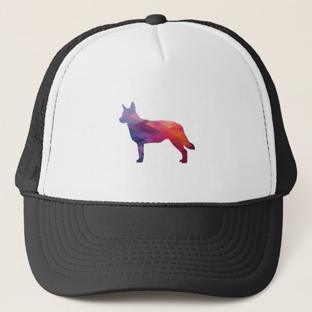 Gorra De Camionero Blue Heeler Perro Raza Silhouette Geo Purple (Anverso)