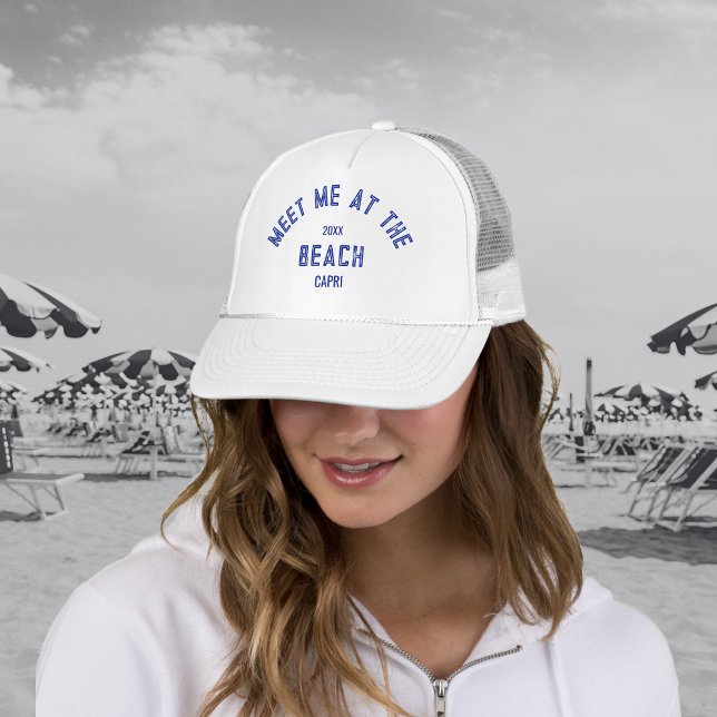 Gorra De Camionero Blue Meet Me At The Beach Personalized  (Subido por el creador)