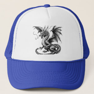 Gorra De Camionero Blue Trucker Hat with Dragon Design - Black and Wh