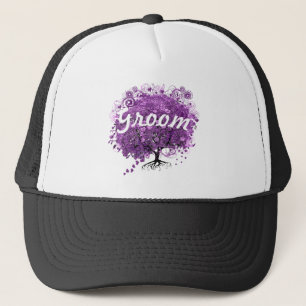 Gorra De Camionero Boda de árbol de hojas de corazón púrpura radiante