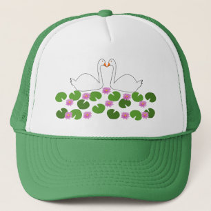 Gorra De Camionero Boda de cisnes blancos y lirios de agua