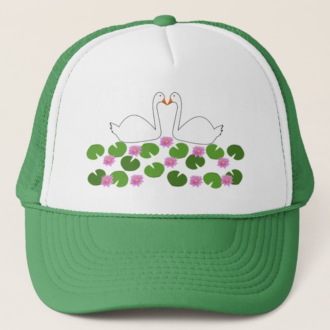 Gorra De Camionero Boda de cisnes blancos y lirios de agua (Anverso)