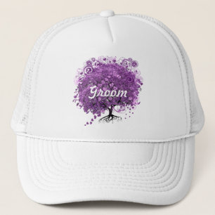 Gorra De Camionero Boda del árbol de hoja de corazón púrpura elegante