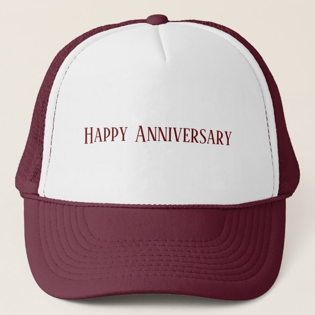 Gorra De Camionero Boda Feliz Aniversario Texto Marrón Personalizado  (Anverso)