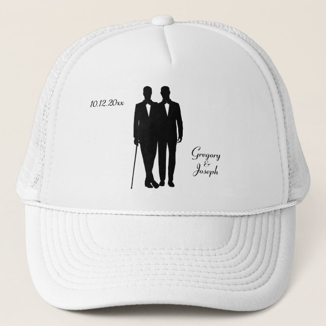 Gorra De Camionero Boda gay crece con nombres y fecha (Anverso)