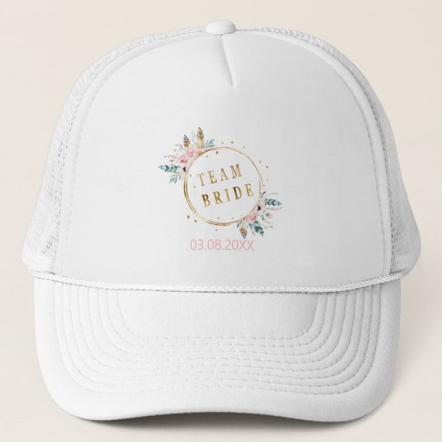 Gorra De Camionero Boho equipo Bride pastell flores (Anverso)