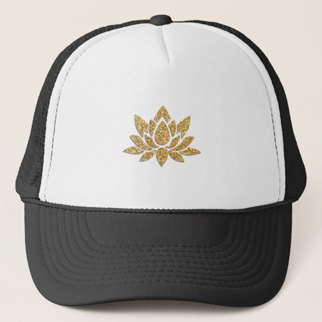 Gorra De Camionero Boné Flor de Lótus dourada (Anverso)