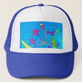 Gorra De Camionero Bonito Pájaro Orquídea Pequeña (Rojo)