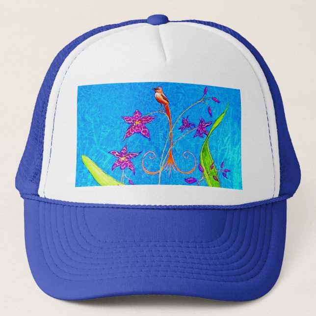 Gorra De Camionero Bonito Pájaro Orquídea Pequeña (Rojo) (Anverso)