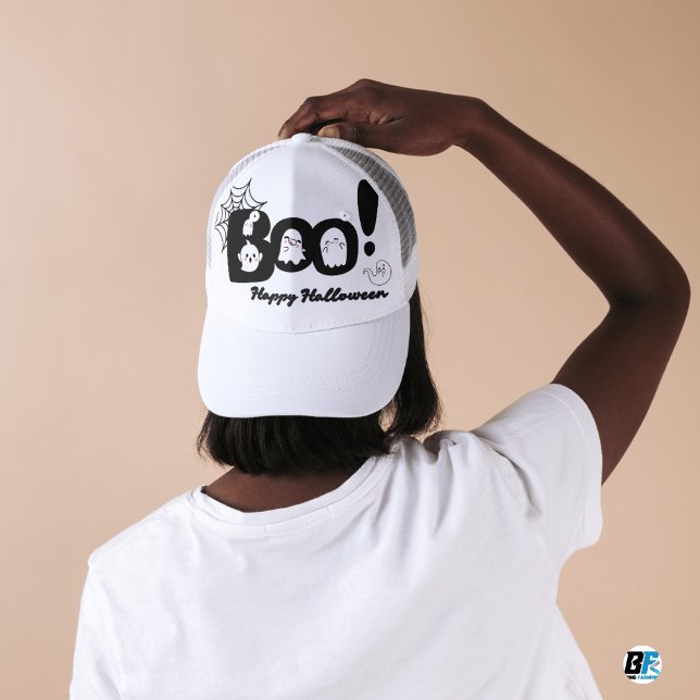 Gorra De Camionero ¡Boo! Halloween blanco y negro (Subido por el creador)