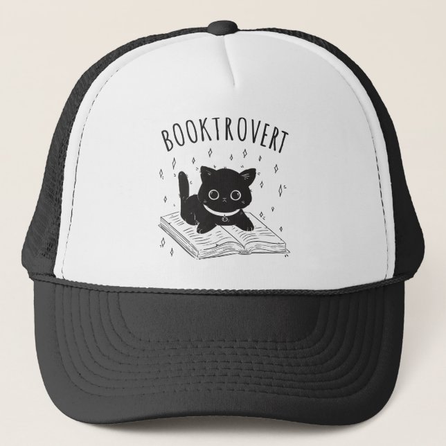 Gorra De Camionero Booktrovert cat con libro y estrellas (Anverso)