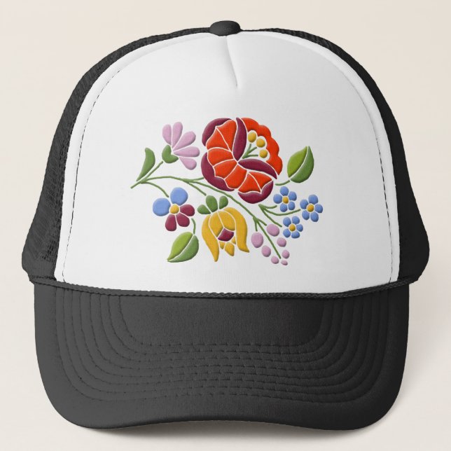 Gorra De Camionero Bordado de Kalocsa - Arte folclórico húngaro (Anverso)