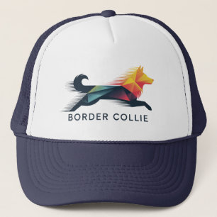 Gorra De Camionero Border Collie poligonal en amarillo y azul