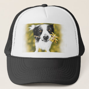 Gorra De Camionero Border collie y flores lindos