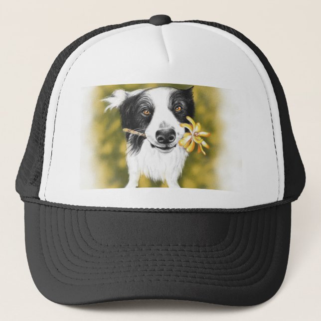Gorra De Camionero Border collie y flores lindos (Anverso)
