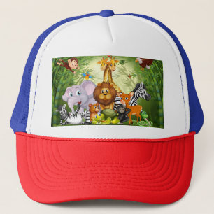 Gorra De Camionero Bosque de Bambú de muchos animales curados