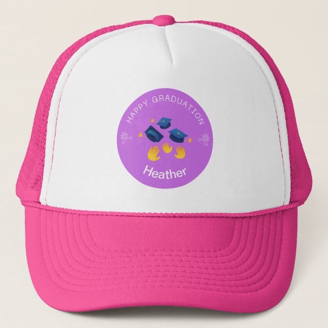 Gorra De Camionero Botón - Feliz Graduación Personalizada - Añadir no (Anverso)
